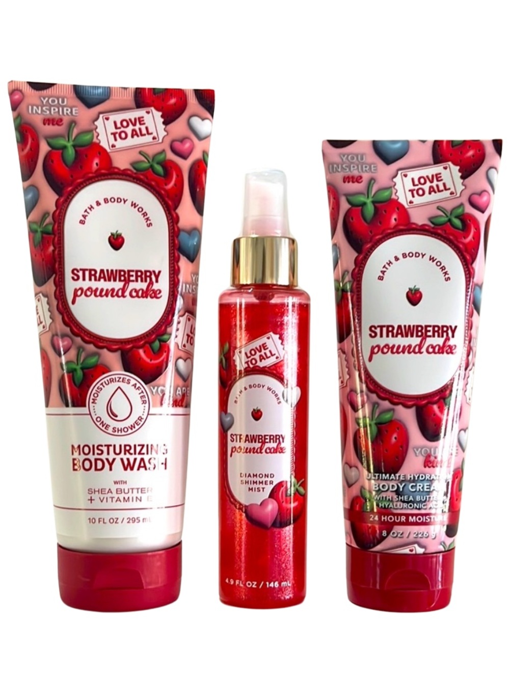 BBW Strawberry Pound Cake Full Size Gift Set Shimmer Mist NWT